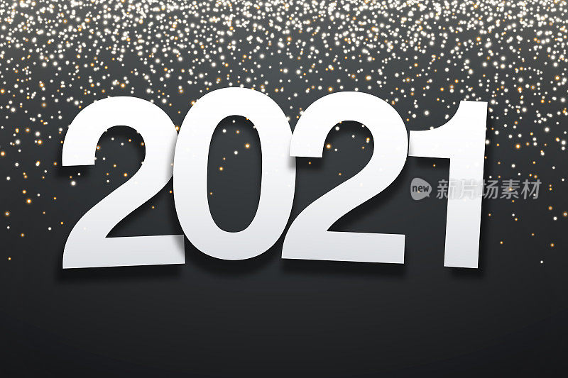 2021 -纸字体与金色闪光的黑色背景